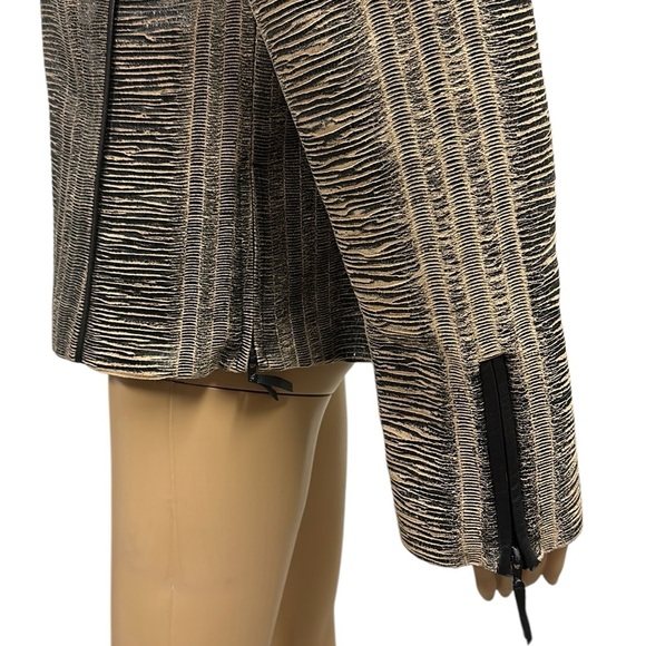 Blue Ice Tan Black Textured Zip Up Zip Sides and Cuffs Blazer Jacket Womens 10 - Picture 8 of 11